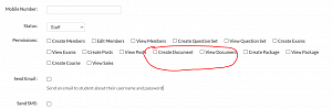 In LMS, Need to remove create document and view document option from staff permission